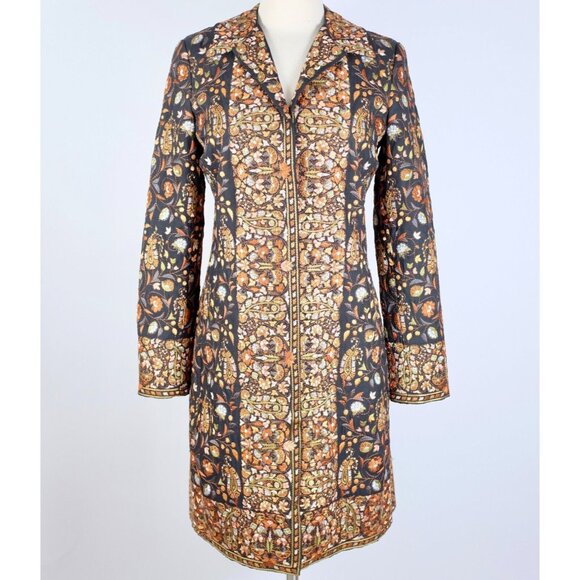 BIYA Johnny Was long coat jacket sz S embroidered black silk paisley - Picture 1 of 13